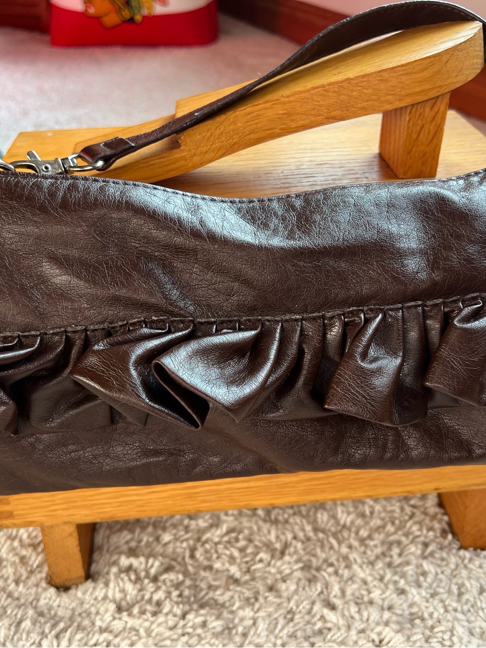 Classic Brown Ruffle Shoulder Bag - Women